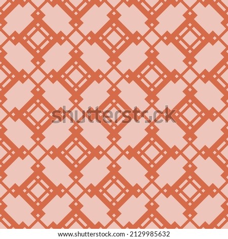 Square grid pattern. Abstract seamless ornament with diamonds, squares, cross lines, grid, net, mesh, lattice. Simple stylish background texture in orange and pink color. Modern decorative design