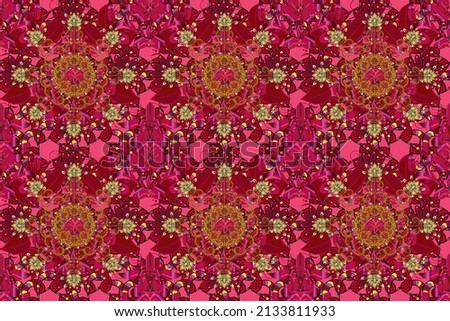 Arabic Mandala pattern on brown, pink and red colors. Colored. Ethnic texture. Vintage decorative ornament. Wedding, holiday card. East, Islam, Indian, motifs. Orient, symmetry lace, fabric.