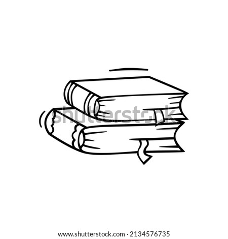 Hand drawn icon of books in doodle style isolated on white background.