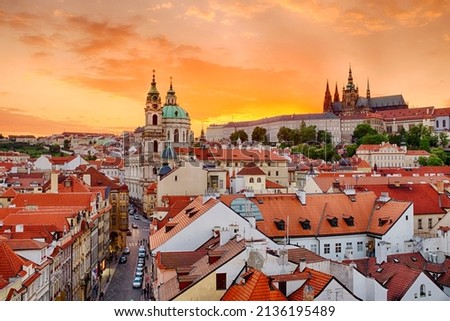 View of the Mala Strana district at sunset, Prague, Czech Republic