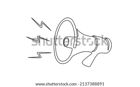Public horn speaker in One continuous line drawing. Loudspeaker symbol of marketing promotion in simple linear style. Business concept for attention and job offer. Doodle vector illustration