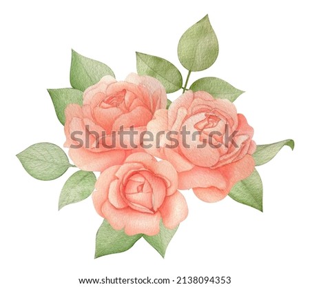 Floral composition for wedding invitations and post cards. Roses with delicate leaves and branches in Boho style. Watercolor botanical illustration in pastel colors
