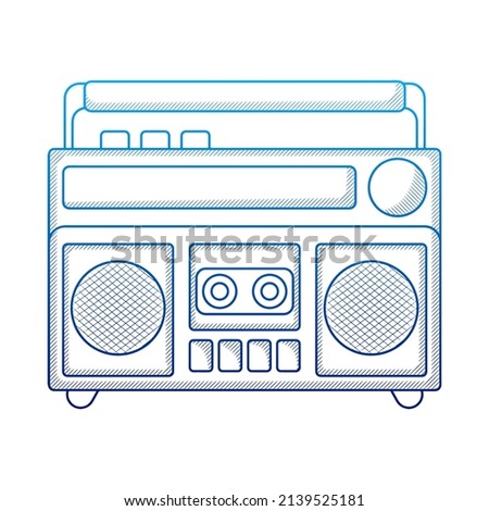 Vintage Radio Cassette illustration with hand drawn outline doodle style