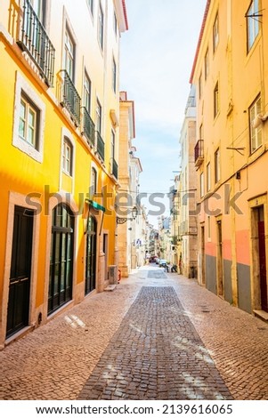 Quiet street in Bairro alto district in central Lisbon in Portugal