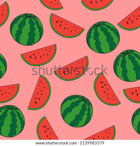 Watermelon Seamless Pattern Background, Vector illustration
