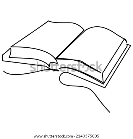 one line continuous drawing of open book thick education