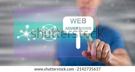 Man touching a web advertising concept on a touch screen with his finger
