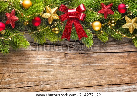 Christmas decoration on wooden plank