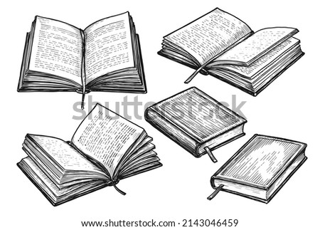 Books collection. Hand drawn vector illustration in sketch style