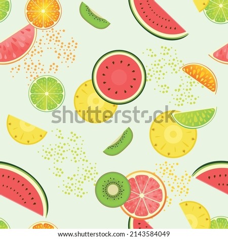 Seamless pattern from a mix of juicy fruits. Vector stock illustration