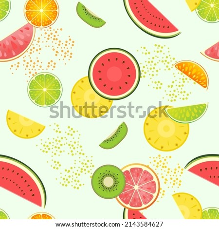 Seamless pattern from a mix of juicy fruits. Bitmap stock illustration