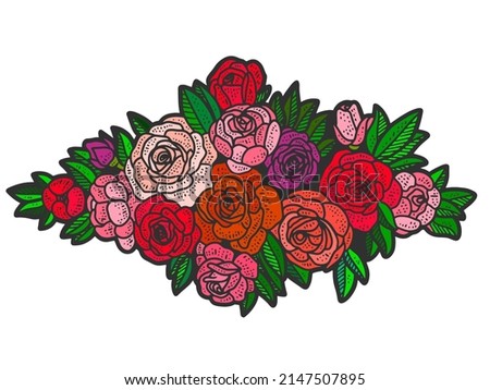 Floral design, wreath color. Line art sketch picture. Hand drawn.