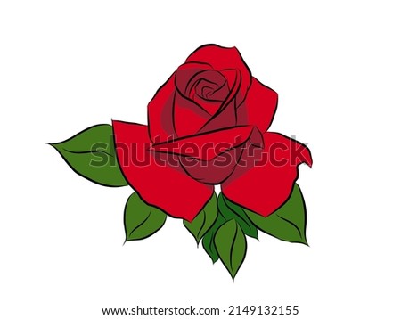 Beautiful rose bouquet flowers and green leaves growth on white background,hand drawn,creative with illustration in flat design.Floral pattern,decorative series for wallpaper.Valentine day concept.