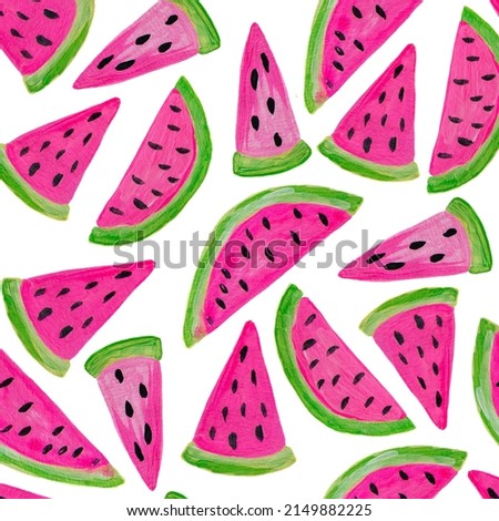 Hand drawn seamless watermelon pattern,isolated on white. Acrylic painted modern Illustration, watercolor