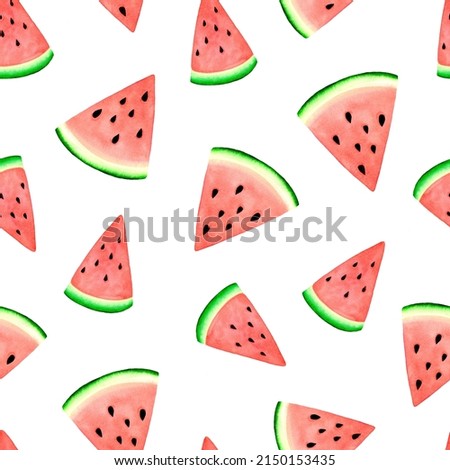 Watermelon watercolor seamless pattern on white background