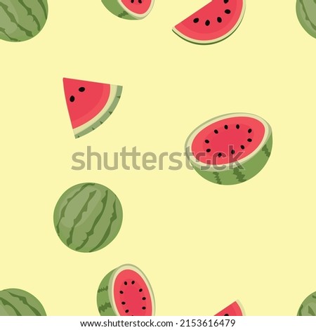 vector beautiful seamless red watermelon on yellow background color