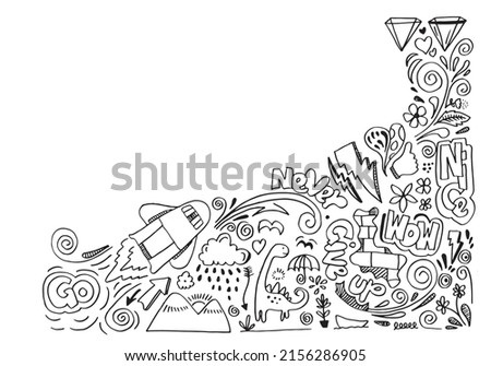 Creative art doodles hand drawn Design illustration with text never give up, wow, nice.