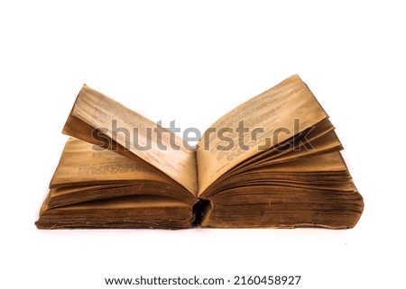 open book with yellowed pages on white background
