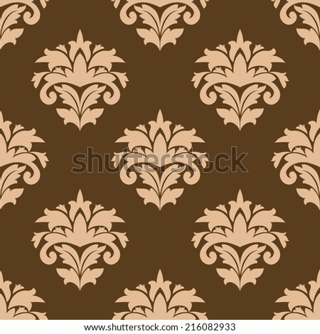 Floral seamless retro pattern with beige flowers on brown background in square format for wallpaper and fabric design