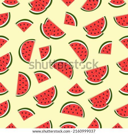 Watermelon slices seamless pattern on a light yellow background. Vector illustration