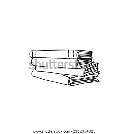One line style book illustration, study and reading concept, stroke sticker