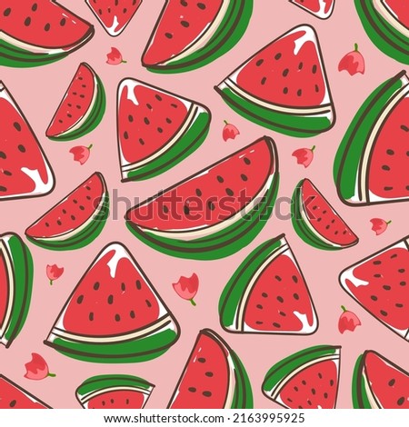 fruit watermelon illustration cartoon vector seamless pattern.