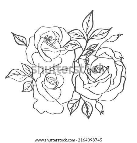 Rose bouquet sketch. Black outline on white background. Vector illustration