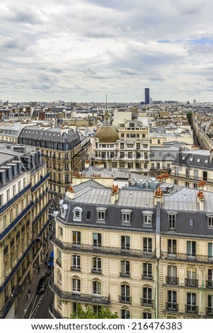 Panorama of Paris. View from Printemps store. France.