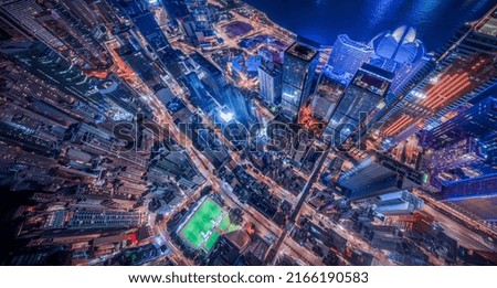Hong Kong cityscape at magic hours from aerial view