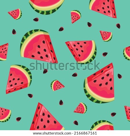 Summer background of high quality watermelon slices and seeds, vector seamless pattern. 

