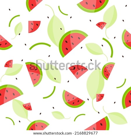 seamless pattern watermelon with mint flat design