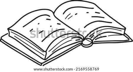 Books reading hand drawn set graphics black and white doodle sketch coloring antistress stickers separately on white 
