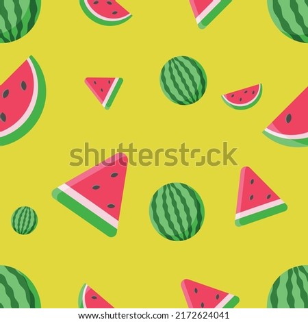 The vector seamless patterns of watermelon include common watermelon, half-cut watermelon and crescent watermelon.