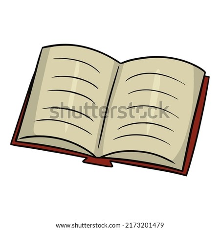 An old open book with abstract text, vector illustration in cartoon style on a white background