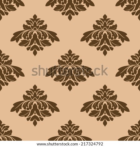 Retro floral seamless pattern with brown on beige in square format, for wallpaper, background and fabric design