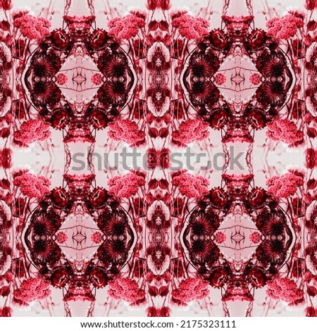 Seamless abstract floral pattern with light pink background and bright tracery in coral color palette