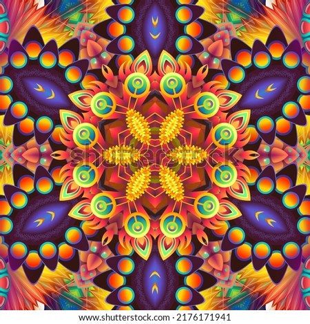 Colorful Tribal Ethnic Festive Abstract Floral Pattern. Geometric zentangle mandala frame border