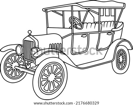 old car line vector illustration isolated on white background