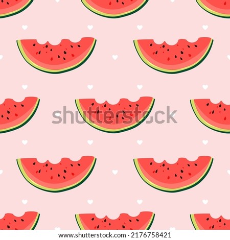 Pieces of watermelon. Seamless cute pattern. Summer vibes. Red watermelon on a pink background. Vector.
