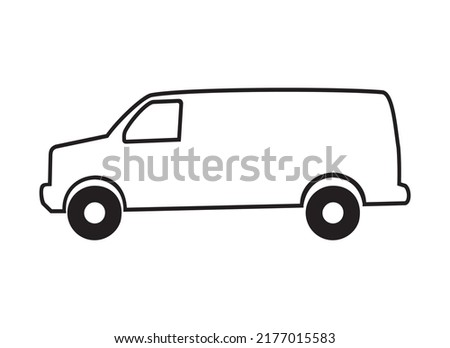 Mini van side outline logo drawing. Stealth camping vehicle silhouette illustration. Delivery car simple icon. Fast way for shipping through city. Van automobile vector drawing symbol.