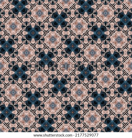 Retro boho geometric kaleidoscope scarf pattern background. Colorful vintage azulejos effect damask shawl textile print tile.
