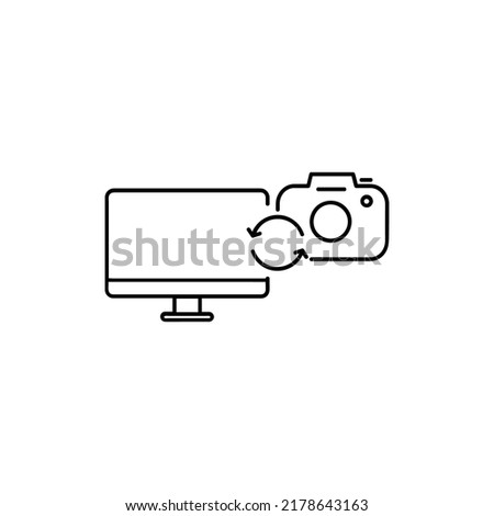 Linear connect camera and monitor icon isolated on white background