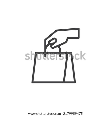 Shopping delivery line icon. linear style sign for mobile concept and web design. Hand and shopping bag outline vector icon. Symbol, logo illustration. Vector graphics