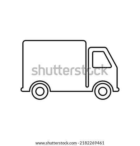 Courier Truck Deliver Order Parcel Flat Symbol. Cargo Van Fast Shipping Outline Pictogram. Truck Delivery Service Black Line Icon. Vehicle Express Shipment Transport. Isolated Vector Illustration.