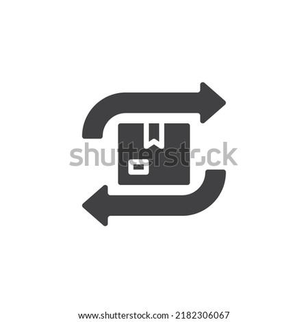 Returns and Refunds vector icon. filled flat sign for mobile concept and web design. Parcel box and arrows glyph icon. Symbol, logo illustration. Vector graphics