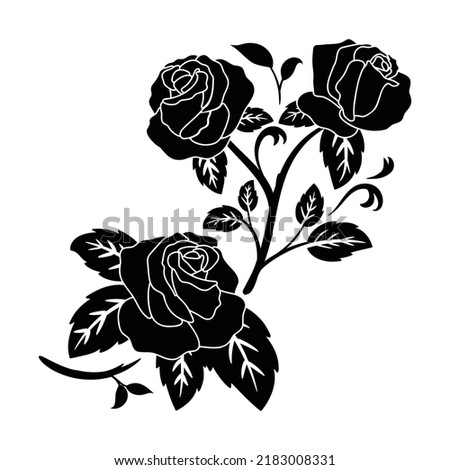 silhouette black motif rose flower blooming decoration background vector illustration