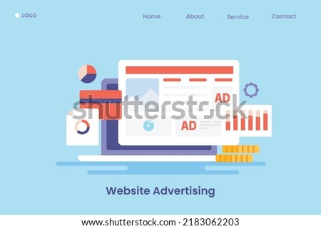 Website advertising, Digital marketing, Ad network, Ad services - flat design vector illustration with icons