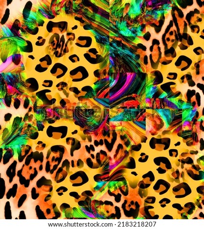Colorful leopard pattern ,wave illustration background work,mixed color camouflage and dress motif designs, textile,fabric,pillow,modern collage,beautiful patterns to be digital printed on ground