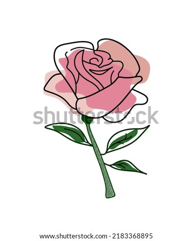 Illustration of a rose with leaves  