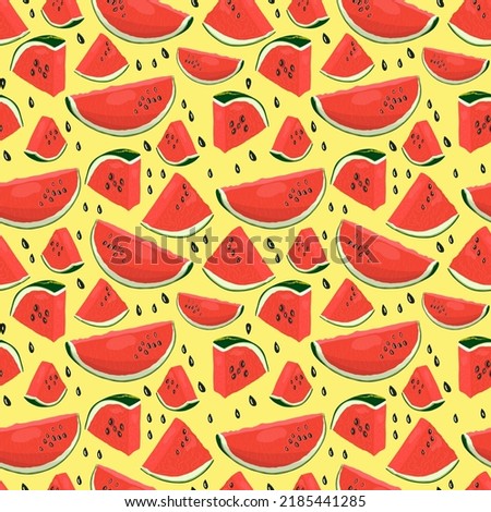 Watermelon slice seamless pattern. Berry fruit vector illustration for wallpaper, wrapping paper, textile, fabric, print